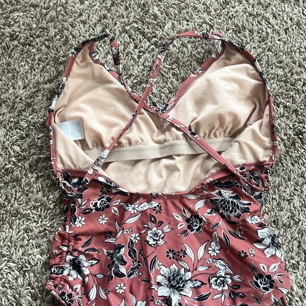 Kona Sol One Piece Bathing Suit Floral Pink Black Size Medium - Picture 11 of 13